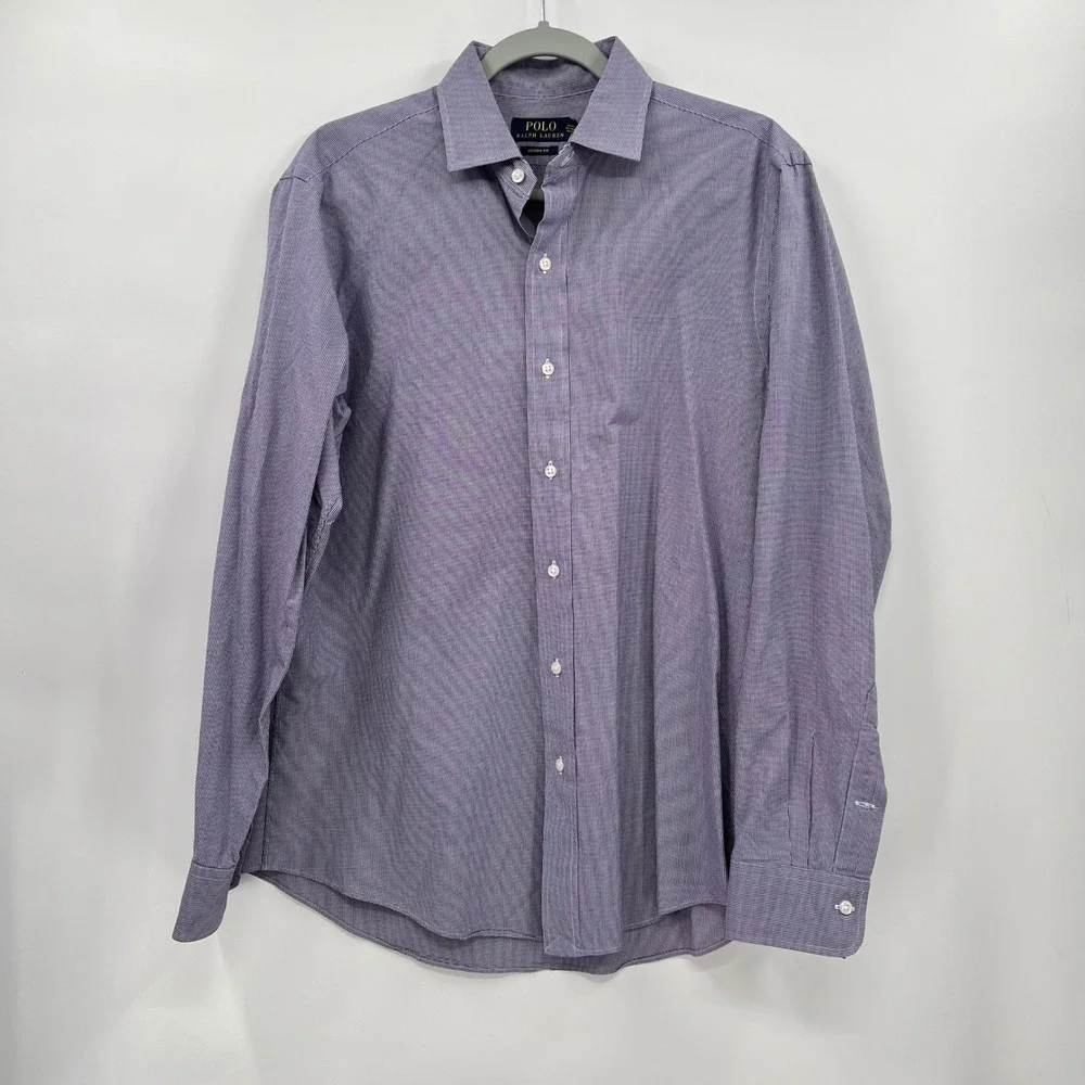 Polo Ralph Lauren Large Button Down‎ Shirt Mens Purple Micro Check Custom Fit